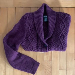 Maroon Cable knit shawl-neck cardigan